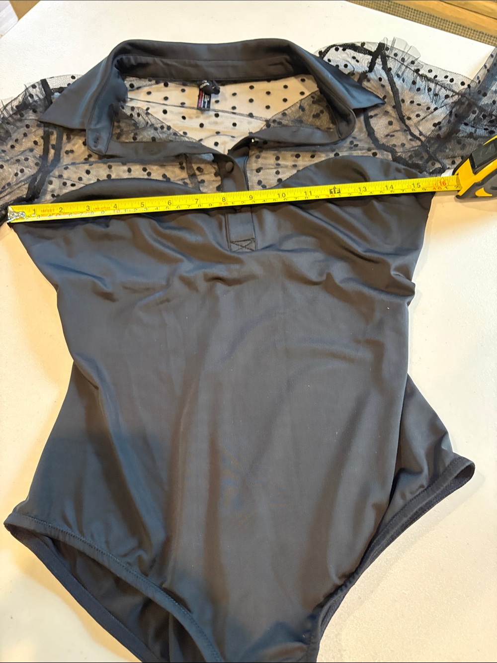 Thistle and Spire - Meserole Polka dot mesh long sleeve bodysuit. Small. Black - Picture 14 of 14